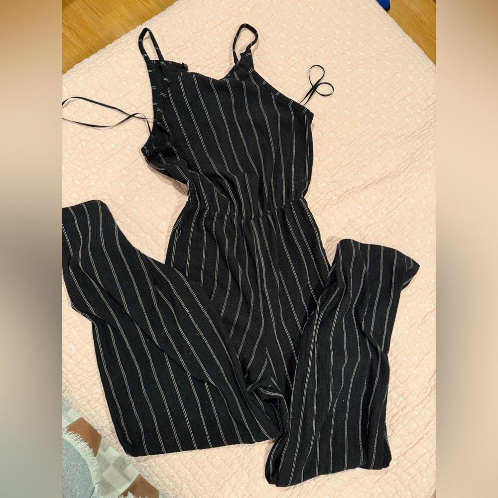 Bershka Black and Gold Striped Jumpsuit XS